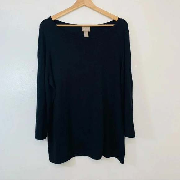 Chicos 2 Sweater Woman US Large Black Pull Over Nylon‎ Cashmere 3/4 Sleeve NEW - Picture 1 of 14